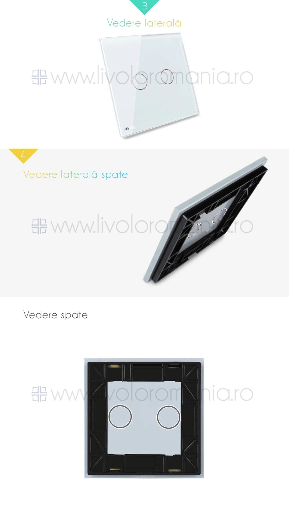 Panou &icirc;ntrerupător dublu, Alb, Livolo