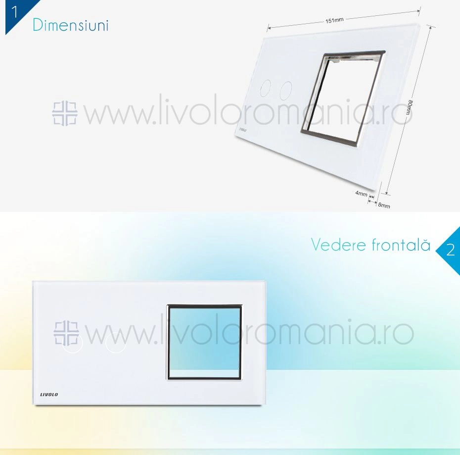 Ramă &Icirc;ntrerupător dublu + Priză simplă, Negru, Livolo