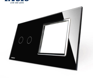 Ramă Întrerupător dublu + Priză simplă, Negru, Livolo