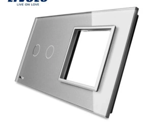 Ramă Întrerupător dublu + Priză simplă, Gri, Livolo