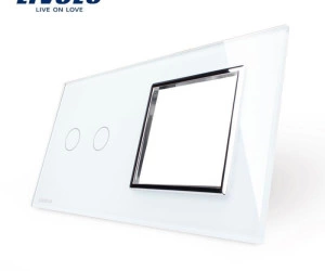Ramă Întrerupător dublu + Priză simplă, Alb, Livolo