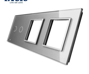 Ramă Întrerupător dublu + Priză dublă, Gri, Livolo