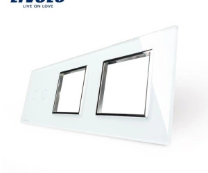 Ramă Întrerupător dublu + Priză dublă, Alb, Livolo