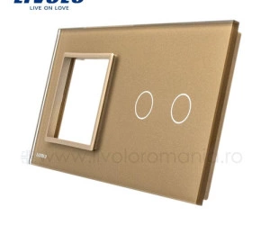 Ramă Priză simplă + Întrerupător dublu, Auriu, Livolo