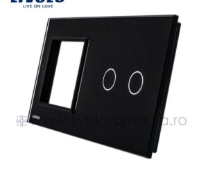 Ramă Priză simplă + Întrerupător dublu, Negru, Livolo