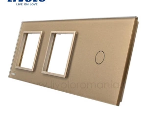 Rama Priza dubla + intrerupator simplu, Auriu, Livolo