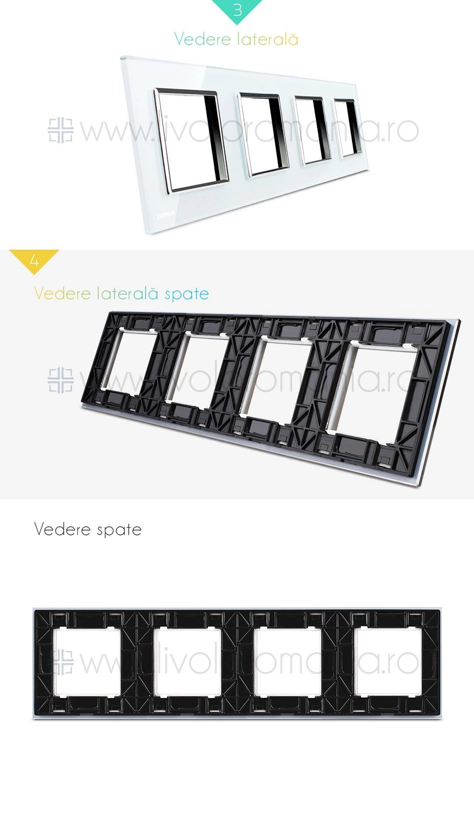 Ramă Priză Cvadruplă, Gri, Livolo