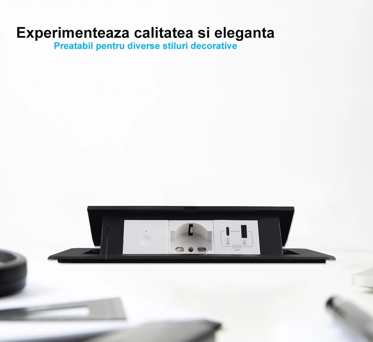 Carcasa prize incorporabile birou cu 3 prize 2M, Neagra, Livolo