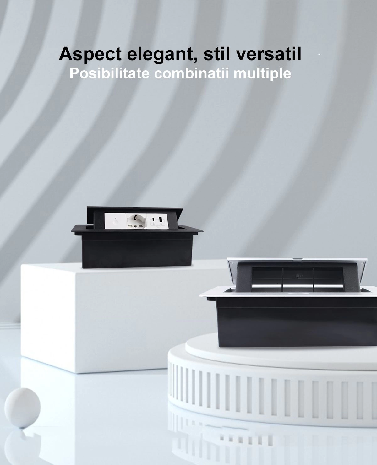 Carcasa prize incorporabile birou cu 3 prize 2M, Neagra, Livolo