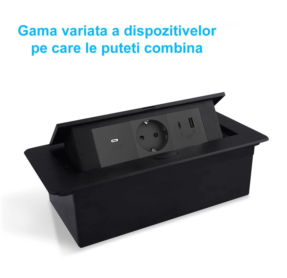 Carcasa prize incorporabile birou cu 3 prize 2M, Neagra, Livolo