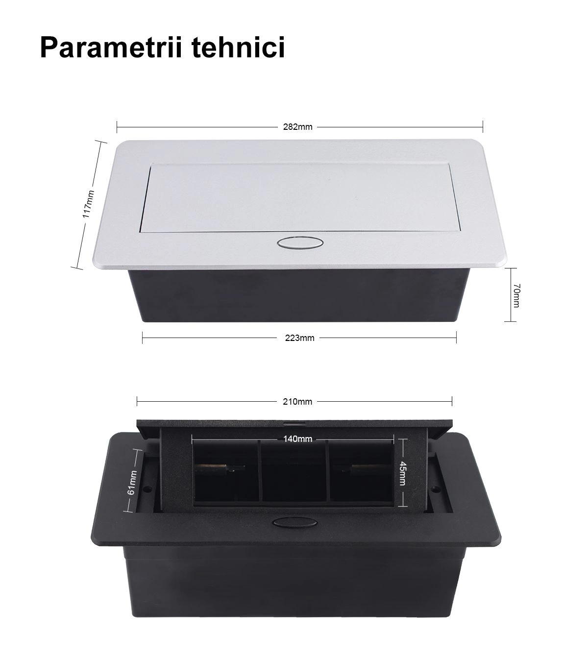 Carcasa prize incorporabile birou cu 3 prize 2M, Neagra, Livolo