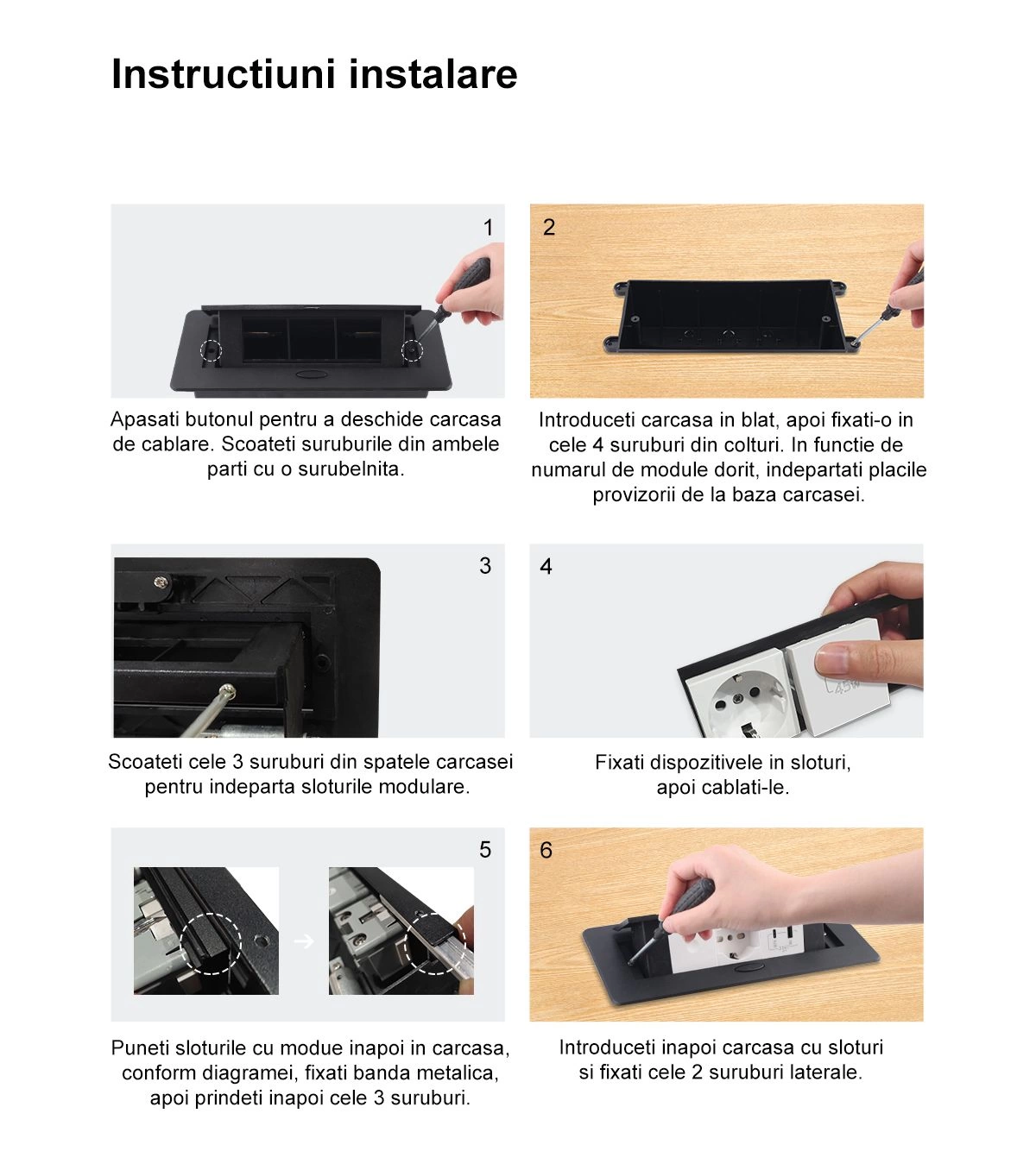 Carcasa prize incorporabile birou cu 3 prize 2M, Neagra, Livolo