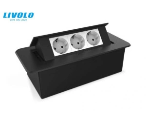 Carcasa prize incorporabile birou cu 3 prize 2M, Neagra, Livolo