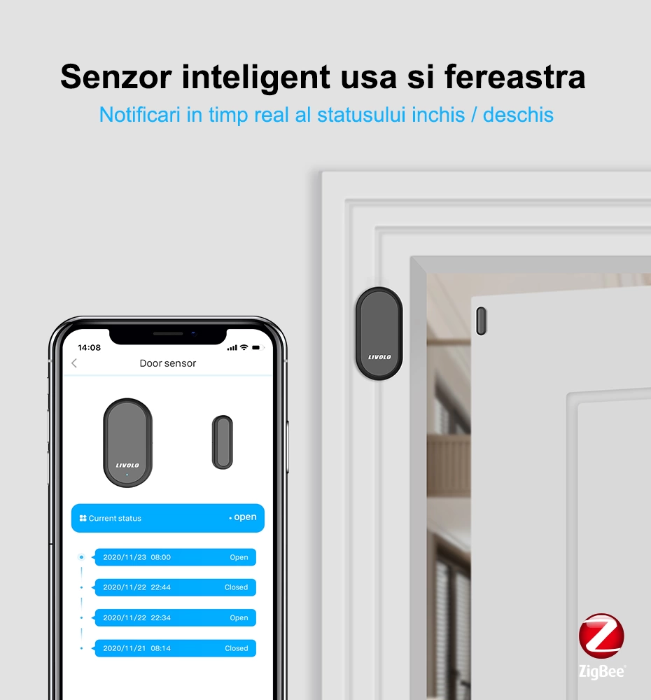 Senzor magnetic Zigbee, pentru usa si fereastra, Livolo