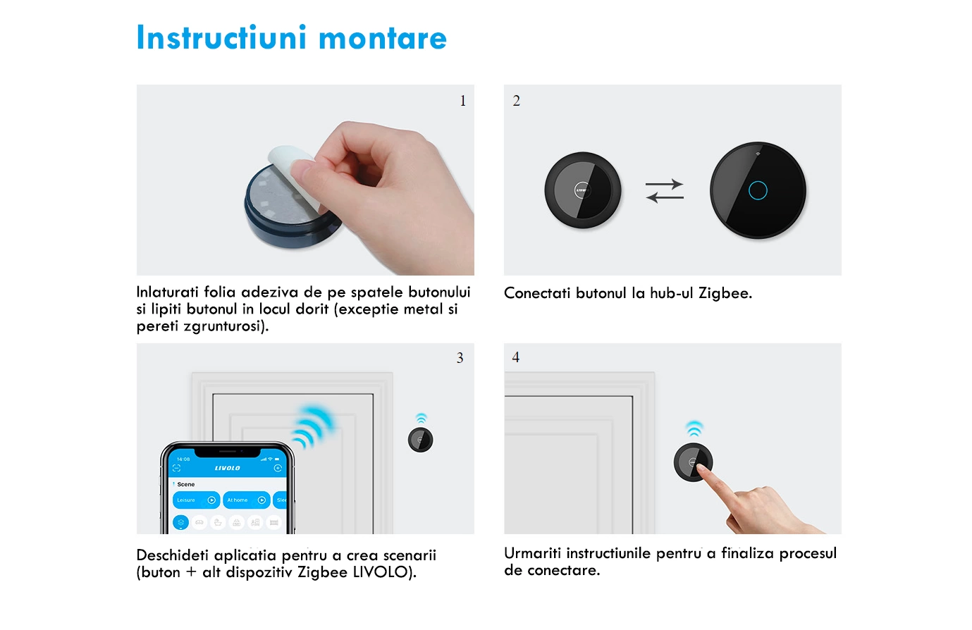 Buton inteligent cu autogenerare energie, ZigBee, Livolo